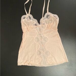 Pink Lace Chemise with Sheer Floral Design